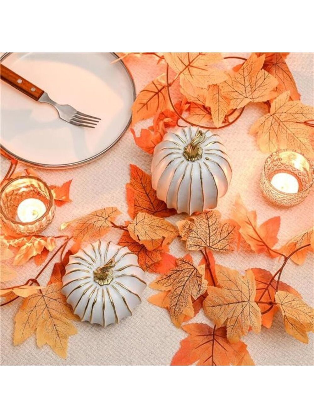 Fall Pumpkin Decor White Gold 2 PCS Resin Thanksgiving Harvest Table Centerpiece - Picture 3 of 7